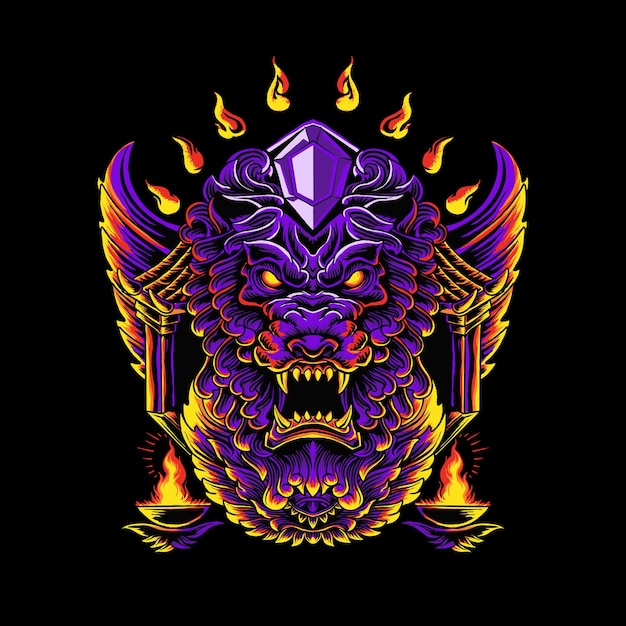 purple lion head  illustration with ornaments