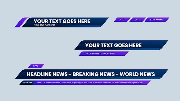 Purple lower third vector with navy gradient background text modern shape