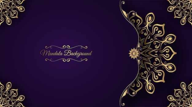 Фиолетовый роскошный фон с золотым орнаментом мандалы