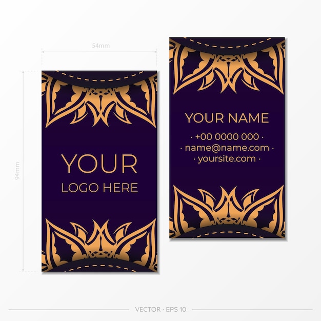 Purple luxury business cards with decorative ornaments business cards oriental pattern illustration