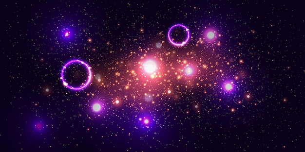 purple magic background a bright explosion of cosmic elements glare of stars and a flash of particles