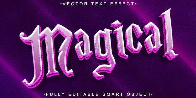 Vettore purple magical vector effetto di testo dell'oggetto intelligente completamente modificabile