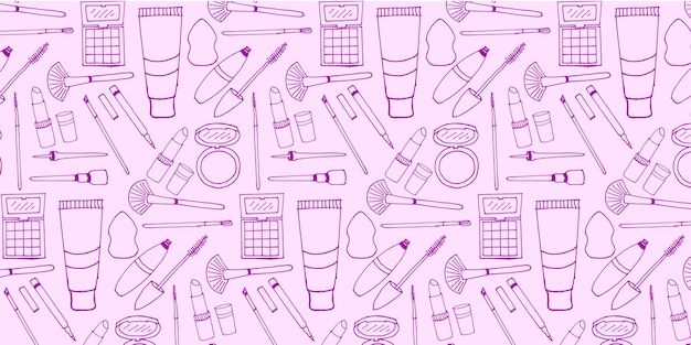 Purple make up tools hand drawn vector hand drawn pattern