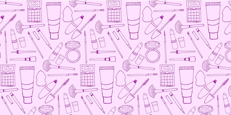 Vector purple make up tools hand drawn vector hand drawn pattern