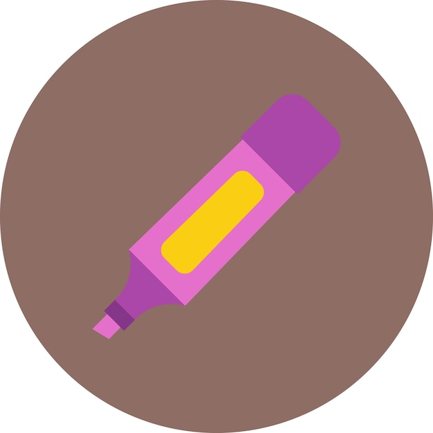 a purple marker with a yellow label that saysthe word crayonon it