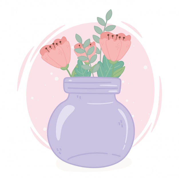 Vaso di muratore viola con decorazione di fiori