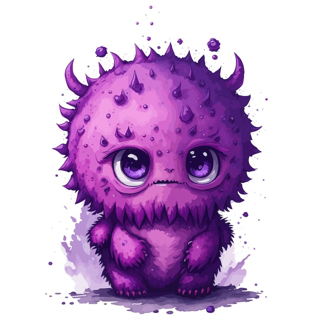 A purple monster with big eyes and a sad face.