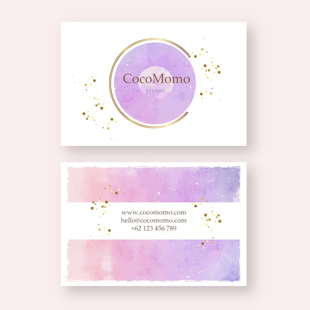 Purple moon watercolor aquarelle business card template