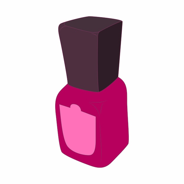 Purple nail polish bottle icon in cartoon style on a white background