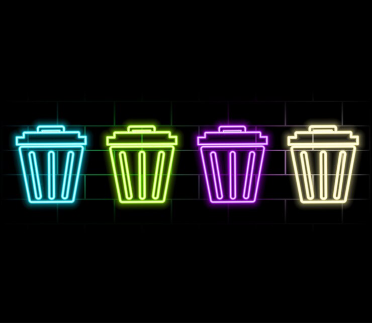 Vector purple neon flat graphic design for the delete or trash can icon icon of a recycle bin stylish flat