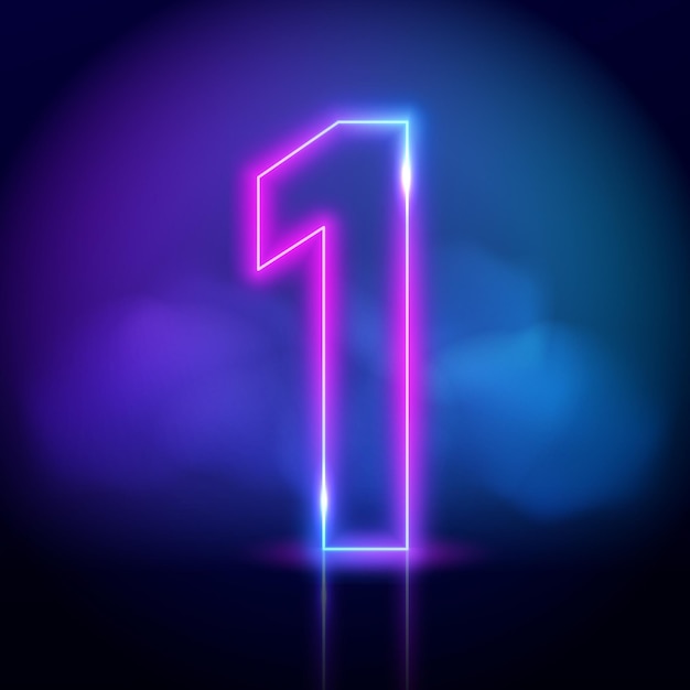 Vector purple neon tube number one with fog on dark background neon color glowing number