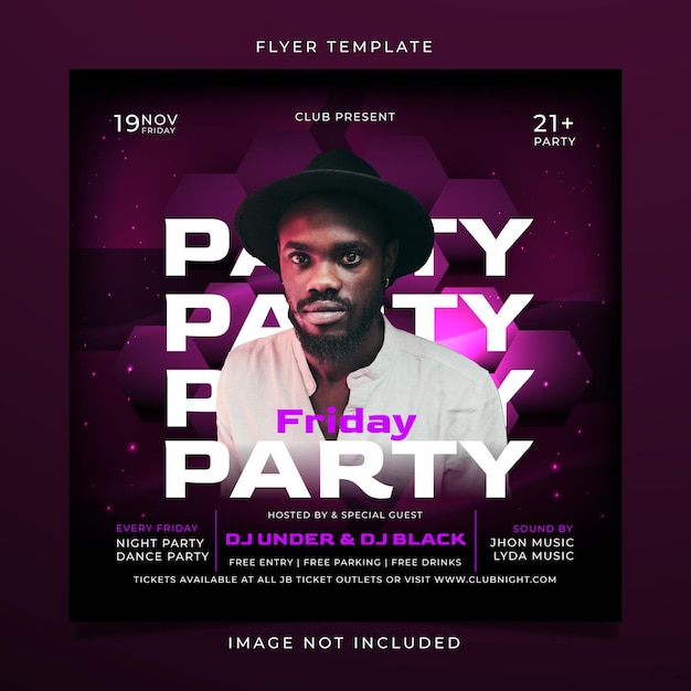 Vector purple night party club flyer template