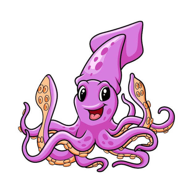 A purple octopus with a pink hat and a smile on his face.