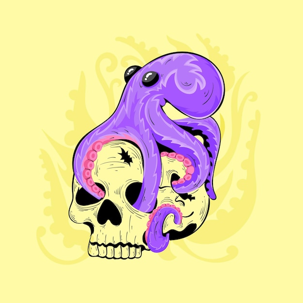 A purple octopus with a skull on it