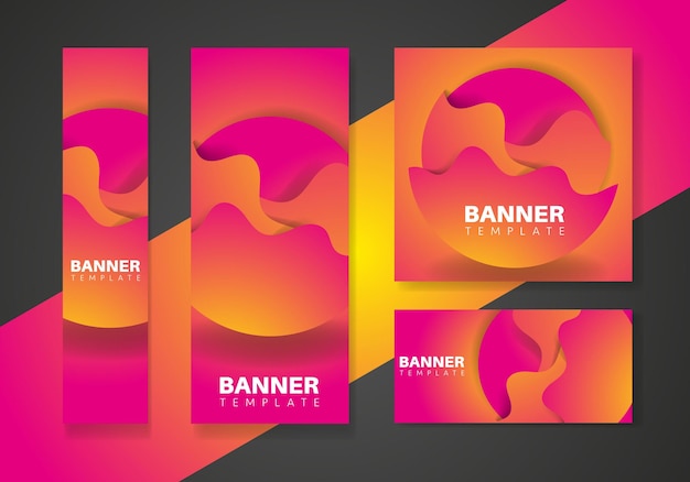 Purple and orange Banner set  template with flowing liquid shapes, amoeba forms.