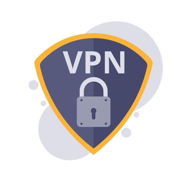 Vettore scudo viola e arancione con illustrazione vettoriale di sicurezza internet vpn e blocco