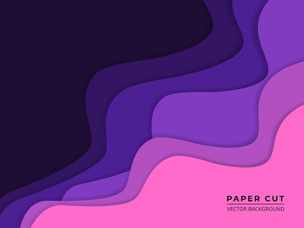 Purple paper cut abstract background with violet and pink wavy paper layers.