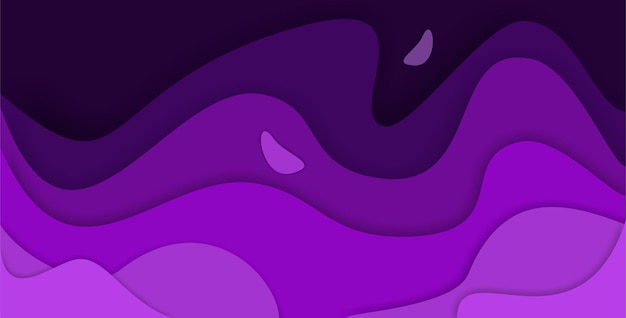 Vector purple paper cut design with 3d slime abstract background and purple waves layers