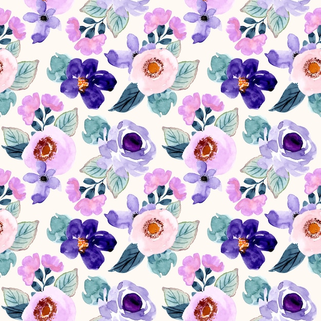 Purple pink flower watercolor seamless pattern