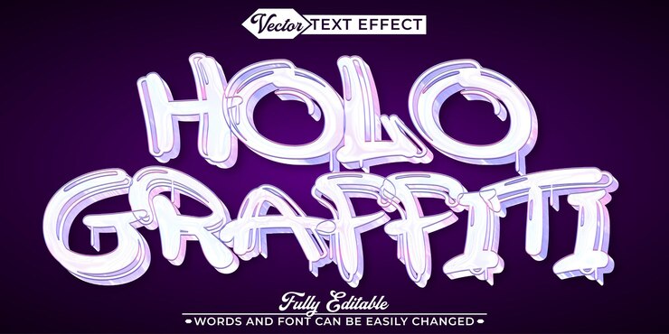 Vector purple pink holo graffiti vector editable text effect template