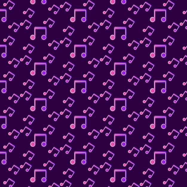 Vector purple and pink music notes on a purple background music pattern