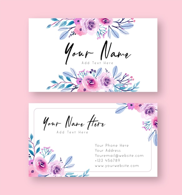 Vector purple and pink watercolor floral name card