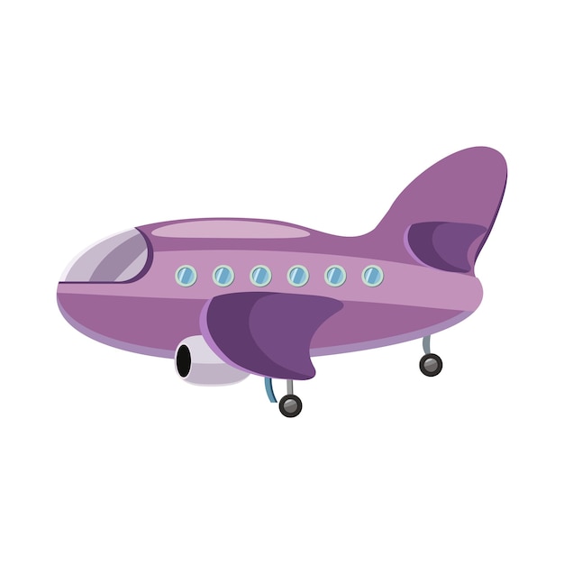 Purple plane icon in cartoon style isolated on white background Aircraft symbol