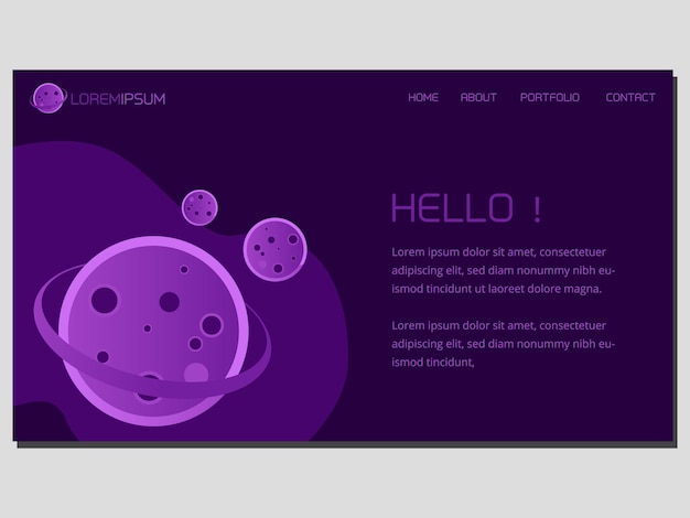 Vector purple planet illustration banner purple background concept in space with purple meteor and planets