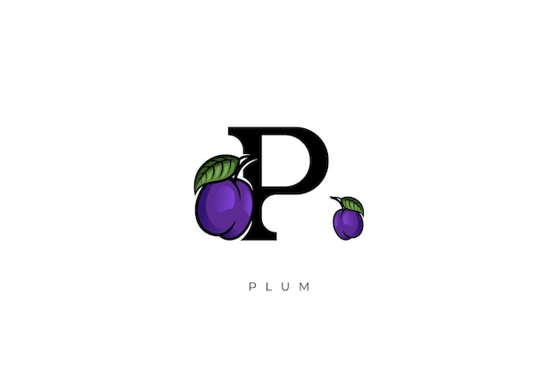 보라색 Plum 과일  ⁇ 터 P 문자와 Plum 과일 기호의 훌륭한 조합