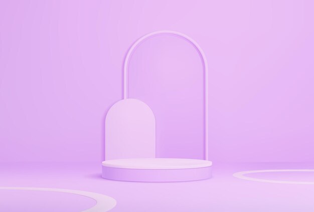 Purple podium with arch realistic 3d platform