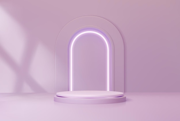 Purple podium with arch studio showroom platform