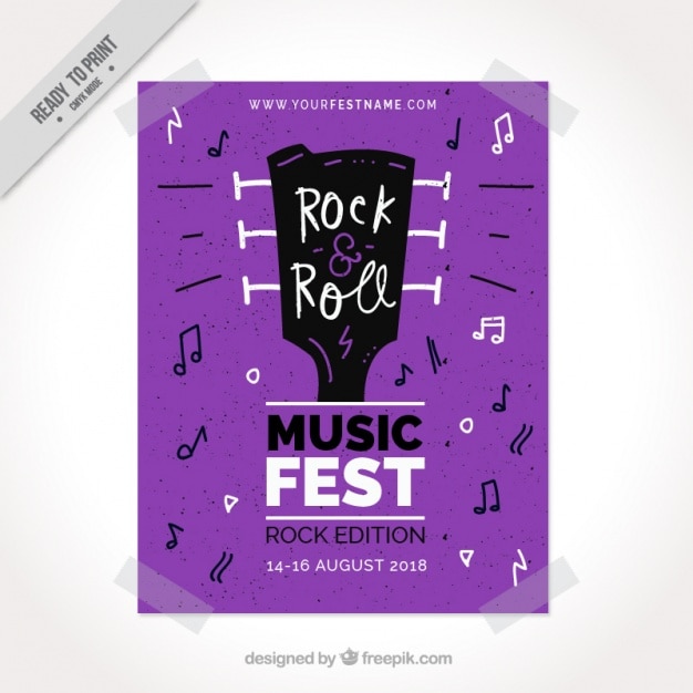 Purple poster template with guitar and musical notes