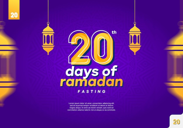 A purple poster that says 20 days of ramadan.