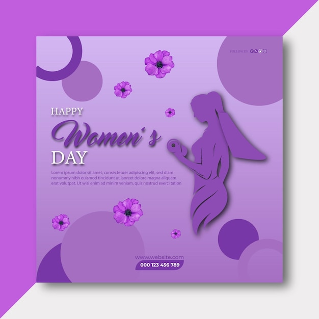 a purple poster with a woman on it that says womens day