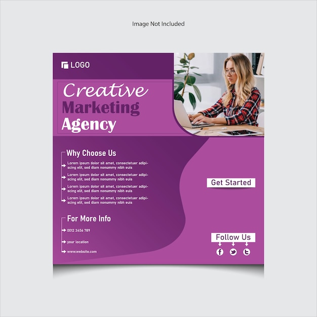 A purple and purple poster that says creative marketing agency.