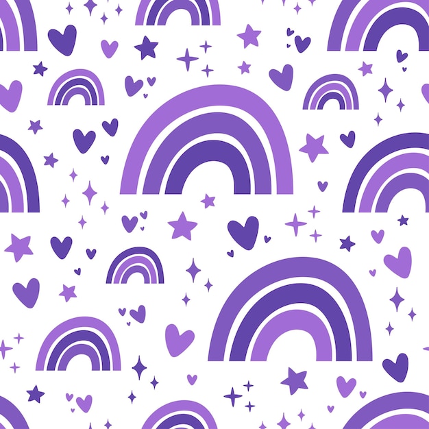 Vector purple rainbow seamless pattern with white background