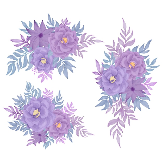 Vector purple rose flower bouquet watercolor