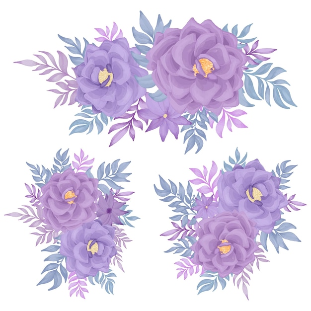 Vector purple rose flower bouquet watercolor