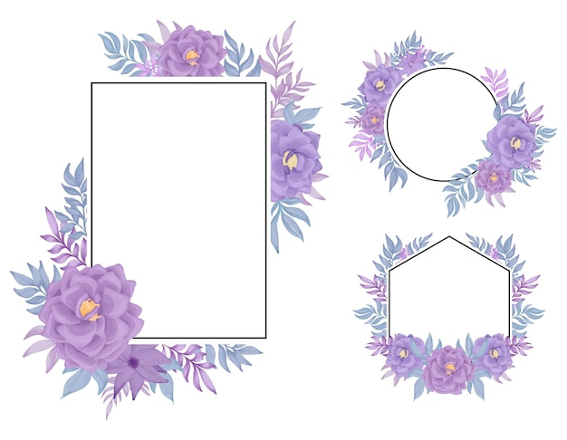 Decorazione ad acquerello con cornice fiore rosa viola