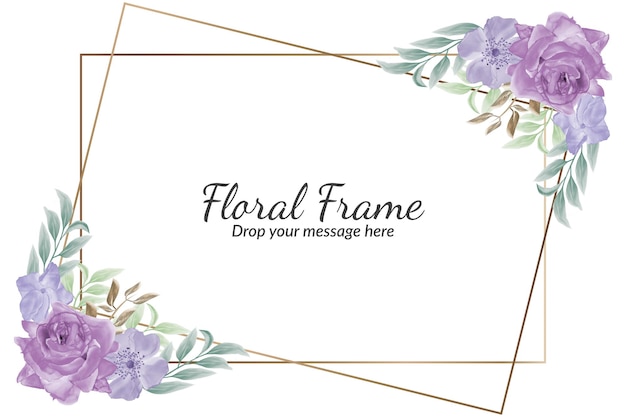 Purple roses flower frame background with water color vector