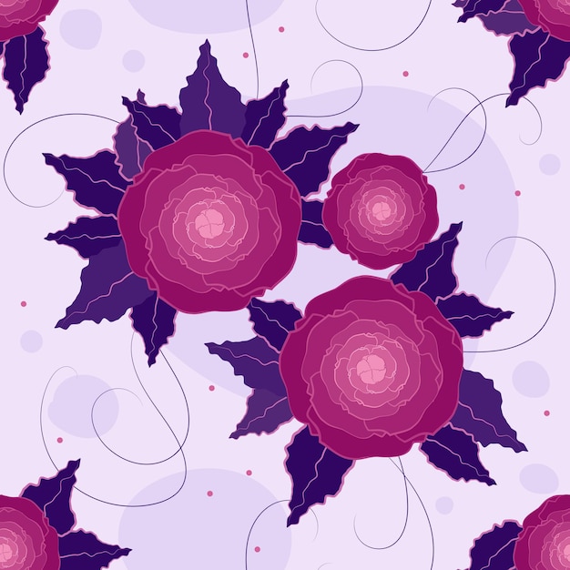 Purple roses Vector seamless pattern with rose flowers on a lilac background