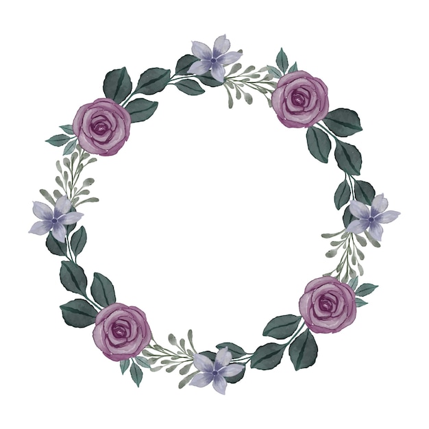 Vector purple roses wreath for wedding card