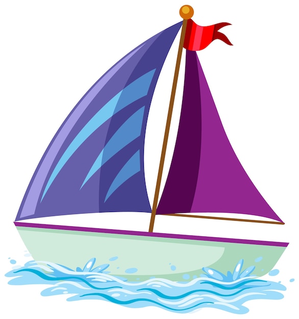 Vettore barca a vela viola sull'acqua in stile cartone animato