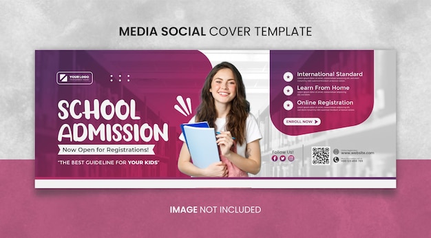 Purple School Admission Media Social Cover Template With Blurry Background