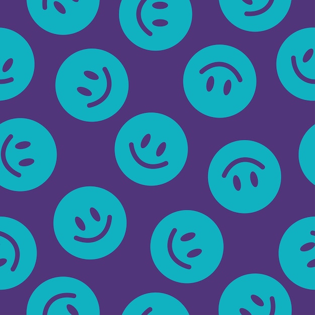 Purple seamless pattern with blue happy faces