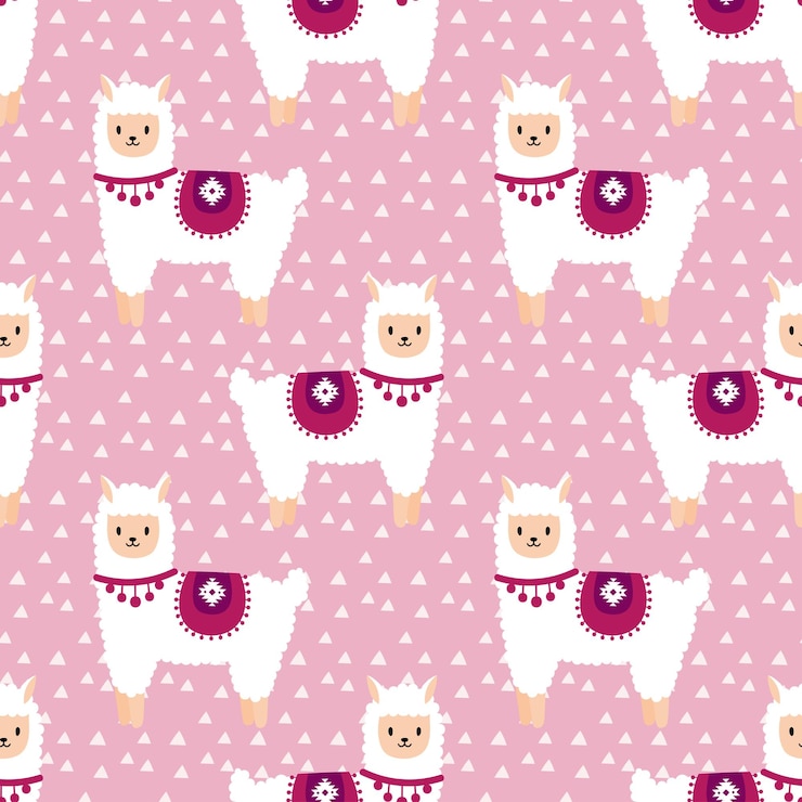 Vector purple seamless pattern with cute alpacas cute and childish design for fabric textile wallpaper