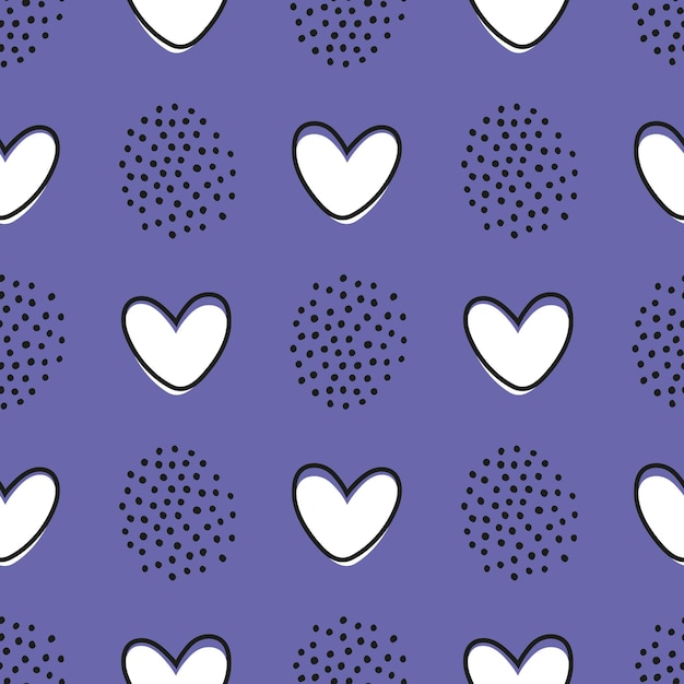 Vector purple seamless pattern with hearts and dots