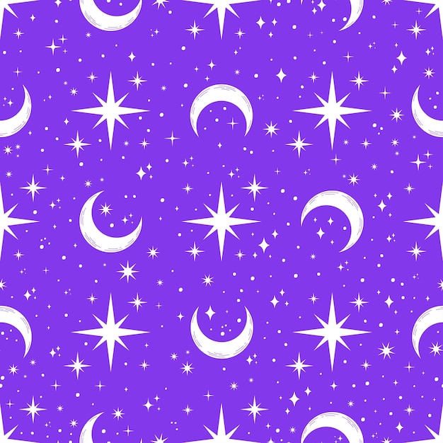 Purple seamless pattern with white moon