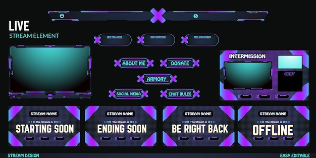 purple set of live stream element design