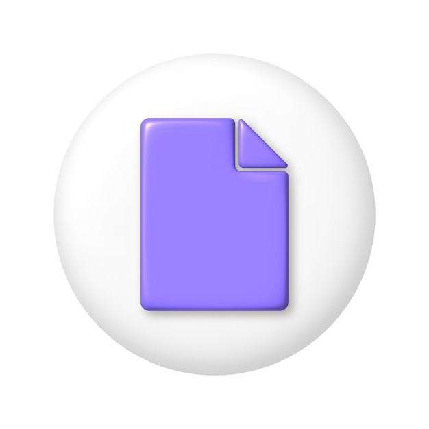 Vector purple sheet of paper document icon on white round button 3d cartoon design element vector illustration